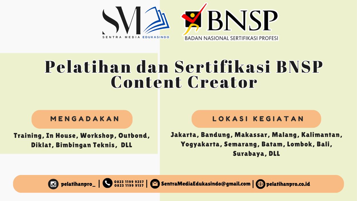 Pelajari kompetensi Content Creator dan raih Sertifikasi BNSP untuk meningkatkan karier di industri kreatif digital tahun 2026.