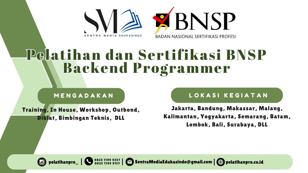 Pelajari Backend Programming dan raih Sertifikasi BNSP untuk meningkatkan kompetensi pengembangan aplikasi backend profesional tahun 2026.