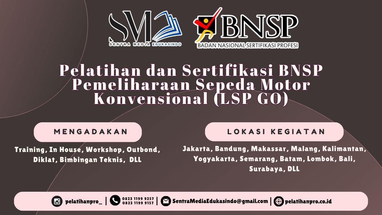 Pelajari pemeliharaan sepeda motor konvensional dan raih Sertifikasi BNSP LSP GO untuk meningkatkan kompetensi mekanik profesional tahun 2026.